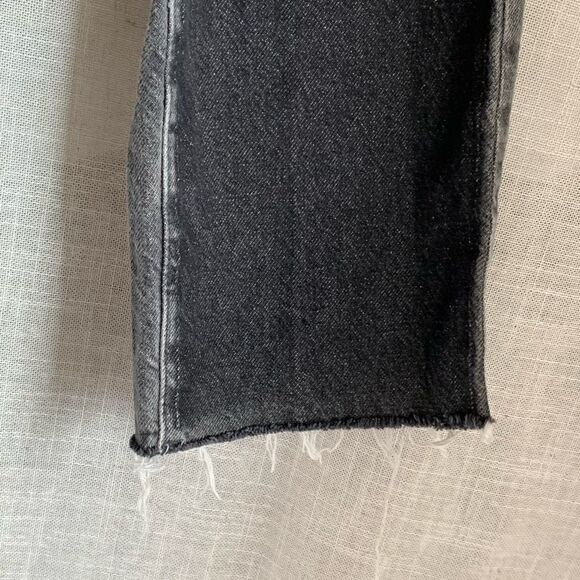 PacSun Black High Rise Jeans 25 Button Fly Straight Leg Raw Hem Grunge Y2K Denim - Picture 13 of 16